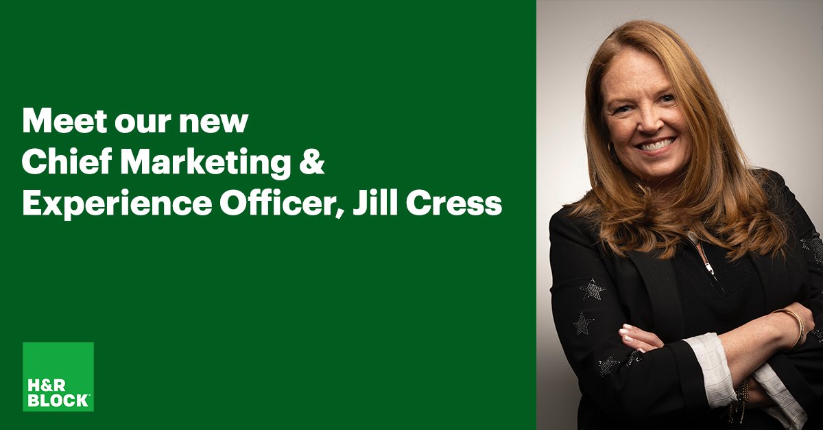 HRBlockNews's tweet photo. Today we are announcing the addition of one of the nation’s top strategic consumer marketers, @jillcress, to team Block where she will serve as Chief Marketing &amp; Experience Officer. Learn more about this exciting hire here: https://t.co/tnrMbhdRQj https://t.co/OBMTE8TCmj