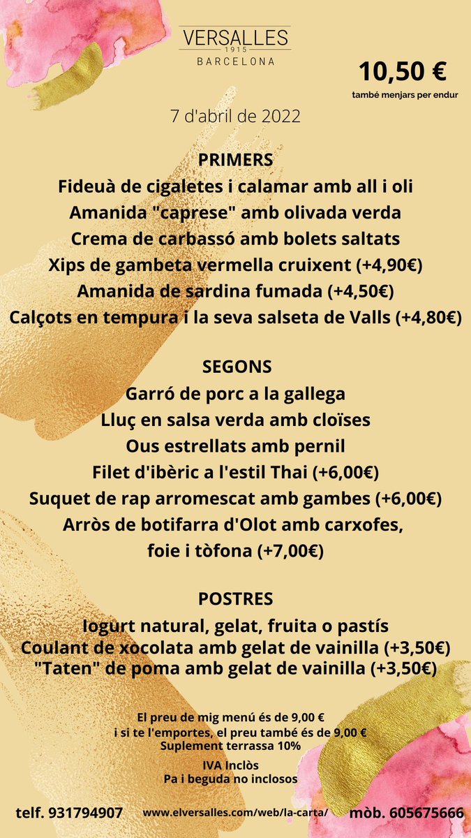 VersallesStAndr's tweet photo. Aquest és el nostre menú d'avui. Enamorats de la nostra feina.
#barversalles #foodversalles #food #foodporn
#menjarbeabarcelona #restaurant #qualityfood
#elversalles #gaudiuelversalles #menudeldia https://t.co/mCVj6Nf0op