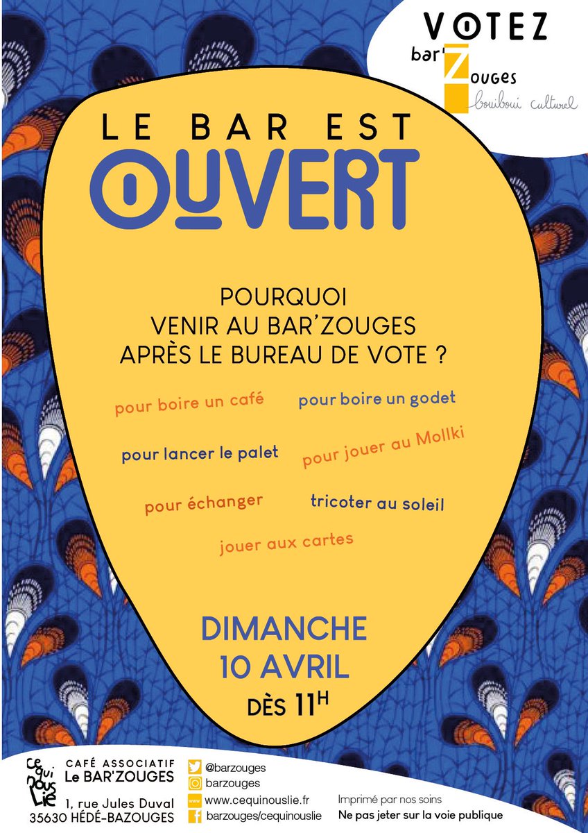 Pourquoi venir au #BarZouges apres le bureau de vote dimanche prochain ?