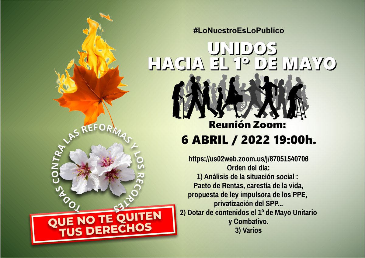 CalienteOtono's tweet photo. Movimientos sociales, pensionistas, sindicatos, de clase, de inquilinas, PAH... nos vemos mañana #6A a las 19:00 para impulsar la movilización combativa el #1Mayo ... nos sobran los motivos.
Os esperamos a todos y todas para sincronizar l'acción.
https://t.co/bOaNGhlbX6 https://t.co/t3Z1oPAYBC