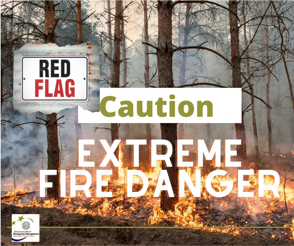 A Red Flag Warning is in effect  April 5 3:28PM until April 6  8 PM  for Bastrop County.  
💨 WINDS...North 15 to 25 mph with gusts up to 35 mph
💧 RELATIVE HUMIDITY...As low as 10 percent
🔥 IMPACTS Any wildfires ignited may spread rapidly and unpredictably