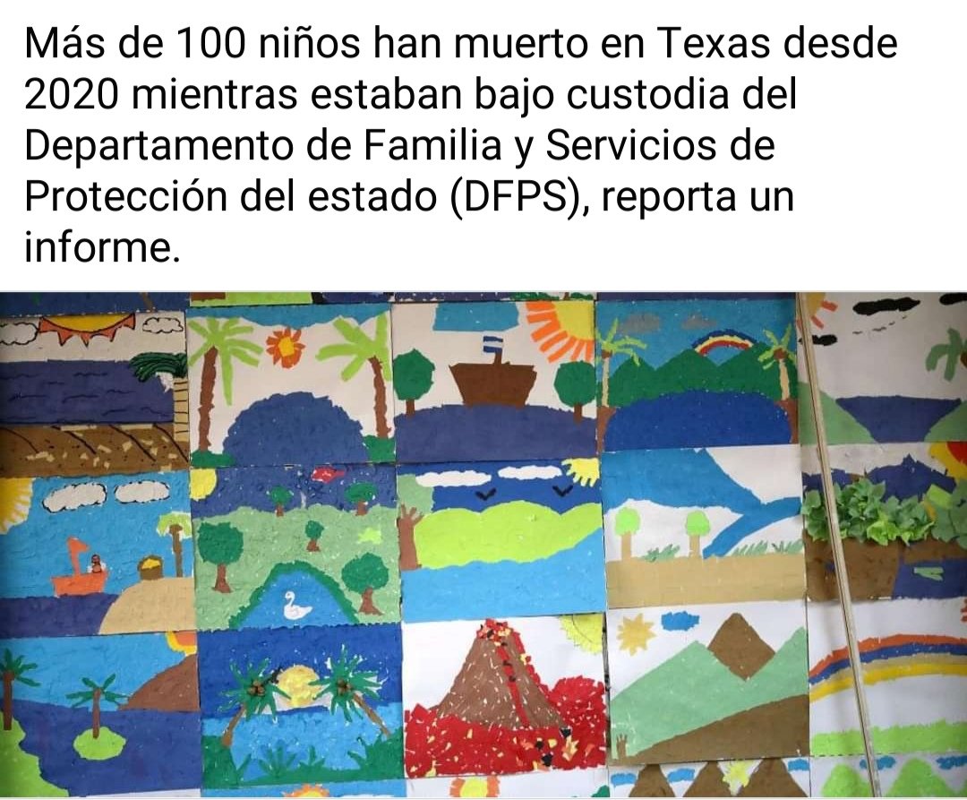 Más de 1️⃣0️⃣0️⃣ niños fallecidos en Texas desde el 2020 mientras se encontraban a cargo de una institución del gobierno. Así anda 🇺🇲, 
#VamosConTodo porque es momento de un #SOSUSA. 
#DeZurdaTeam #GuerrerosDePatriaOMuerte.
<a href="/KattyrenR/">Ana Kattyren</a> <a href="/Kiko6919/">PapOTTO</a> <a href="/henryraul/">Henry Raúl Glez Brito</a> <a href="/zorypuente2020/">Zoraya Puente🇨🇺💪❤️</a>