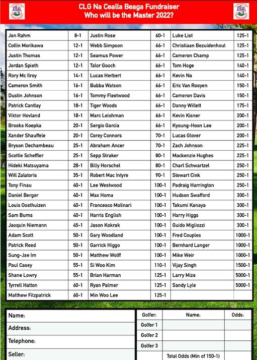 KILLYBEGSGAA's tweet photo. Who Will Be the Master?? 

Entry to the golf competition remains open until Wednesday evening. Daily prizes of €50! 1st prize on the final day, €500!! Copy and past the link within to enter. €10 per entry. Your support is greatly appreciated. 

https://t.co/xtcRNzvAEB https://t.co/p34YRVyMFa