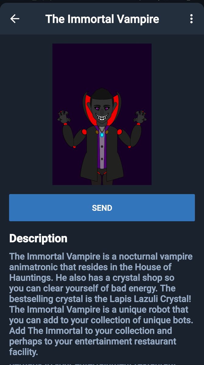 JakeanLWB's tweet photo. Got my @K_JRobotsCo #NFT!
THE IMMORTAL VAMPIRE!!!
I FREAKIN LOVE IT ❤️!
THANK YOU!
#creatureoftheknight #kjrobots https://t.co/Vadwqyd2o4