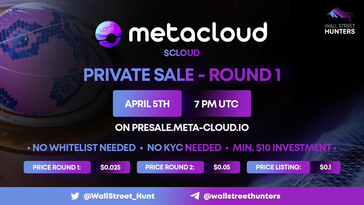 DaCryptoGeneral's tweet photo. Waiting in excitement for @themetacloud Private sale round 1 which starts today 📍First Come First Serve 🙌No Whitelist ✅ KYC needed 👉 Round 1 Price: 0.025

💰Listing will be done with 2 exchanges 48  hours after round 2 is finished💰

Presale link 👉 https://t.co/V75UmdX8LU https://t.co/vhDhlmZK9K
