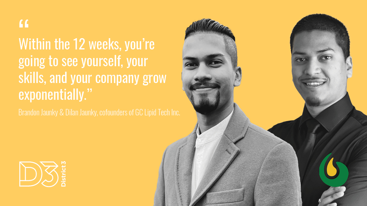 D3_innovation's tweet photo. #Biotech startup, GC Lipid Tech, completed the Validation Program in the Summer of 2021. Cofounders, Brandon and Dilan, not only learned valuable skills to benefit their startup, but also experienced significant self growth. 🧠 
APPLY NOW → https://t.co/OBm392iTf0 https://t.co/K2KThmfnFz