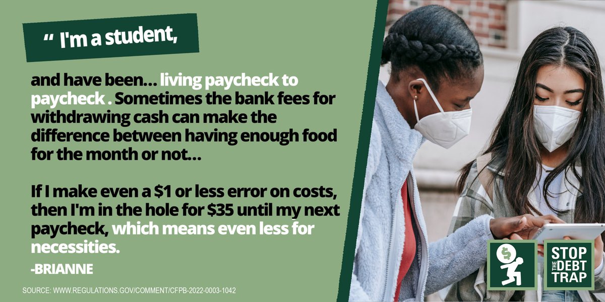 ConsumerFed's tweet image. Are you a #student + have a similar #OverdraftFees story? The @CFPB wants to hear your story. You are not alone. 

Share your #JunkFees story now: bit.ly/junkfees #StoptheDebtTrap #StudentFees