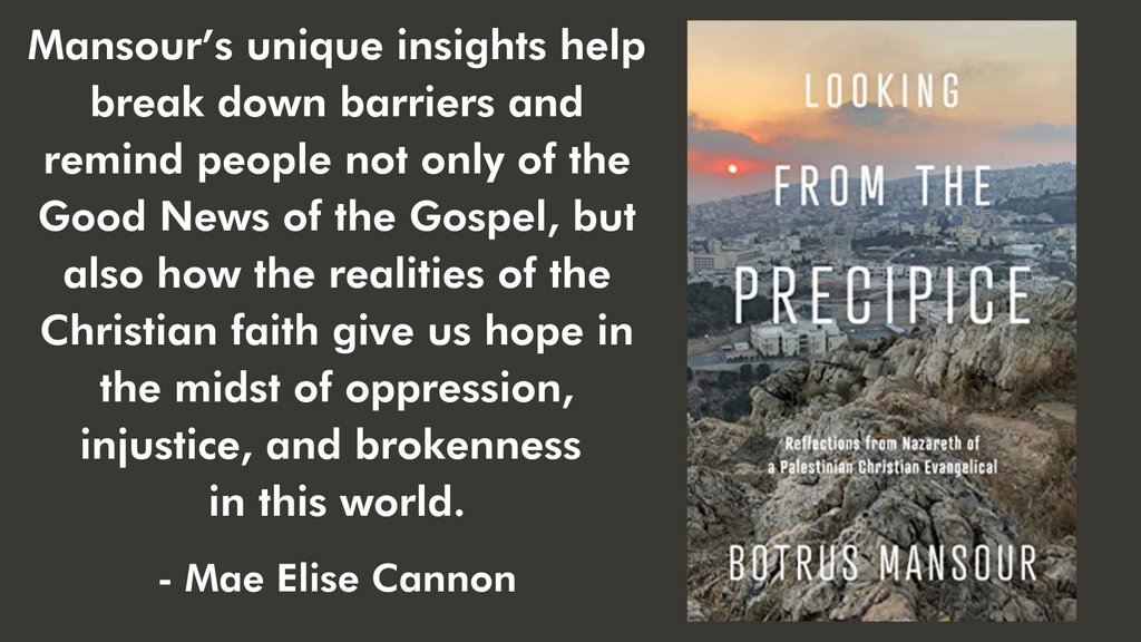 Was happy to endorse this book by <a href="/Botrus/">Botrus Mansourبطرس منصور</a>, a Palestinian Christian from Nazareth! You can find Looking From the Precipe wherever books are sold.

amazon.com/Looking-Precip…

#Author #NonfictionAuthor #books