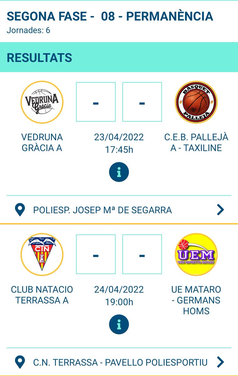 VedrunaGràciaBàsquet (@vgbasquet) on Twitter photo Ja tenim companys de viatge per la 2a fase.
<a href="/basquetpalleja/">Bàsquet Pallejà</a>
@CNTerrassabkt
<a href="/uemataro/">U.E. Mataró</a>
La diada de Sant Jordi serà el primer pas cap a la permanència a #CopaCatBQ
basquetcatala.cat/competicions/r…
#somverds #viladegracia #gràcia #vedruna #vedrunagràcia #JoJugoNet Ja tenim companys de viatge per la 2a fase.
<a href="/basquetpalleja/">Bàsquet Pallejà</a>
@CNTerrassabkt
<a href="/uemataro/">U.E. Mataró</a>
La diada de Sant Jordi serà el primer pas cap a la permanència a #CopaCatBQ
basquetcatala.cat/competicions/r…
#somverds #viladegracia #gràcia #vedruna #vedrunagràcia #JoJugoNet
