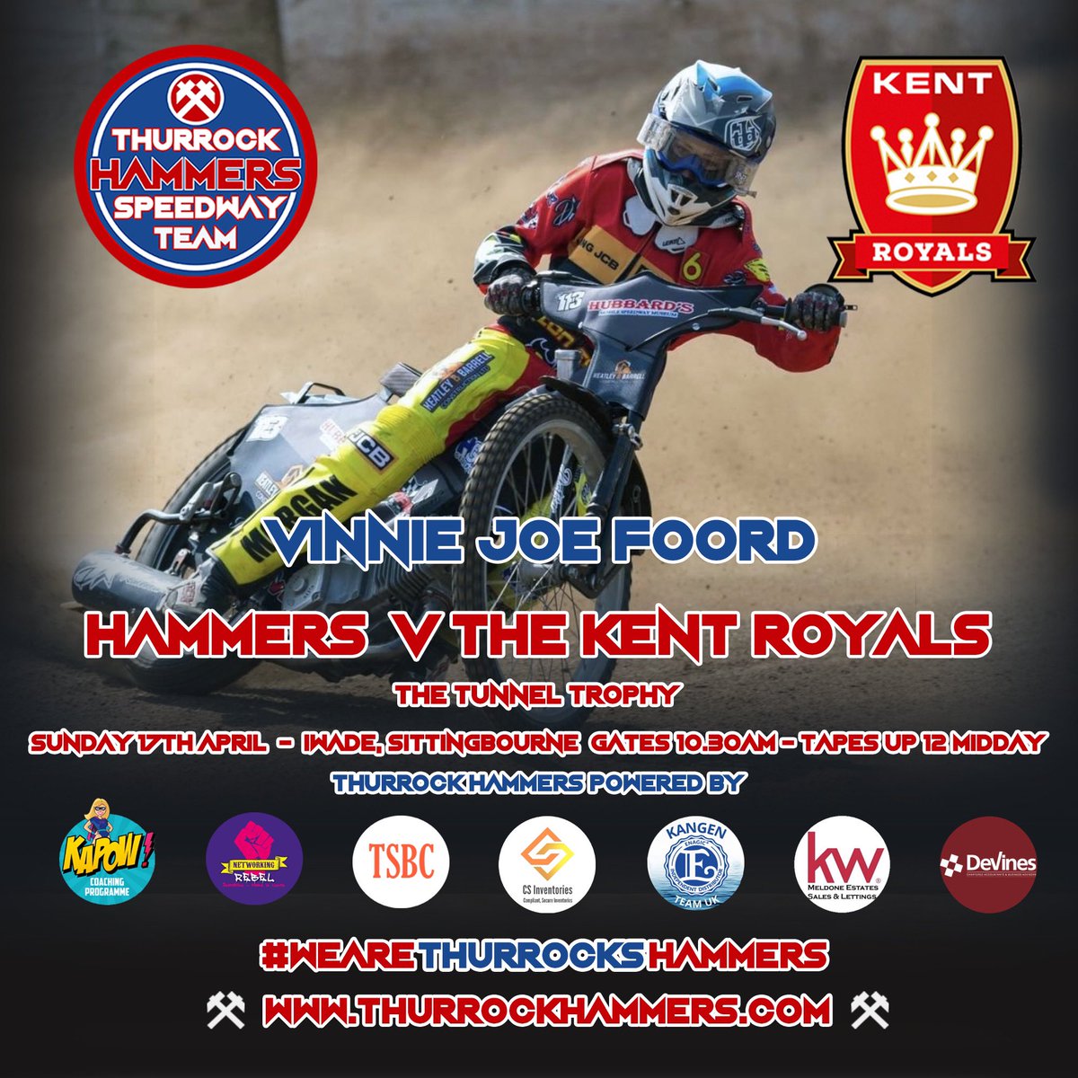 ThurrockHammers's tweet photo. Introducing Vinnie Joe Foord  ⚒⚒

The #Hammers @DeVinesAcc Tunnel Trophy team, taking on The Kent Royals at Iwade on Easter Sunday,  17th April. Gates 10.30 Tapes up midday.

📷 @Kev1359 (👌🏻)

#WeAreThurrocksHammers  ⚒⚒ @Lakesidelive #Speedway https://t.co/LsBONSFiJE