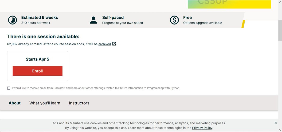 لمهتمي لغة البايثون.

الدكتور ديفيد ميلان الأستاذ بهارفارد وصاحب كورس CS50's الأكثر شهرة كمقدمة لعلوم الحاسب حول العالم واللى حضره أكثر من 3.5 مليون طالب ومبرمج قرر أنه يفاجئنا بكورس آخر فى تعليم لغة Python . 

edx.org/course/cs50s-i…