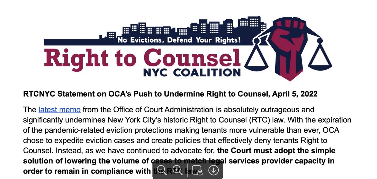 We are outraged at <a href="/NYSCourtsNews/">NYCourts</a> response to attack the rights of tenants and deny them legal representation, a fundamental right our Coalition organized, fought for and won in 2017. All NYers deserve quality representation. Read full our statement here: bit.ly/36XRHRV