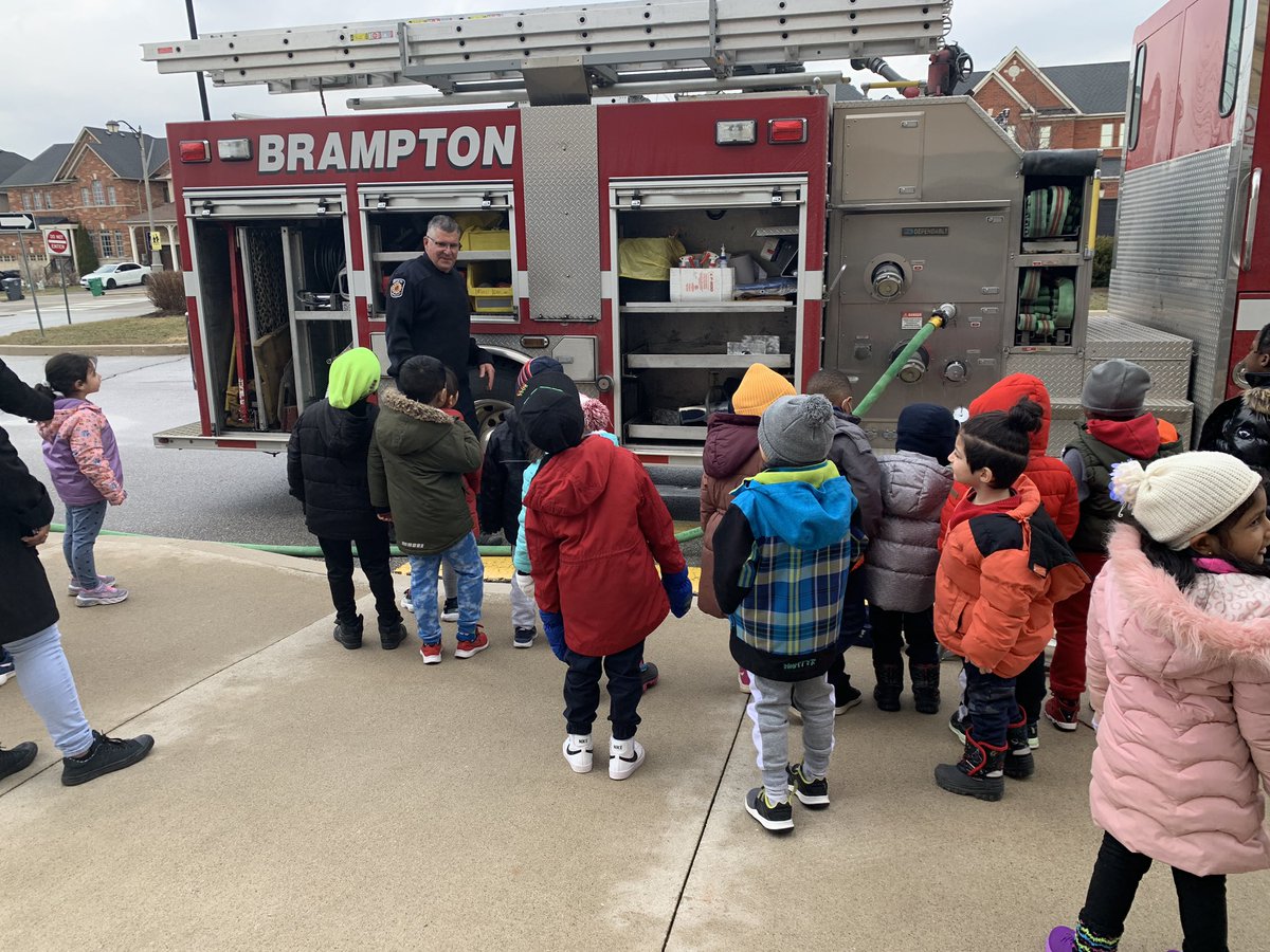 We took a break from our outdoor play today to welcome some friendly visitors who were terrific with our Kindergarten students today! Thank you <a href="/BramptonFireES/">Brampton Fire & Emergency Services</a> !