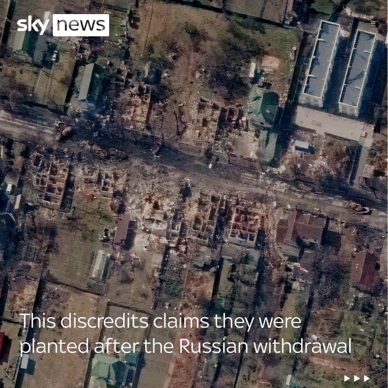 SkyNews's tweet photo. Satellite images seem to show at least nine bodies have been lying in a street in Bucha for weeks, appearing to dispute Russian claims that the killings occurred after they left.

Russia says it'll present evidence to the UN Security Council to prove its forces weren't involved