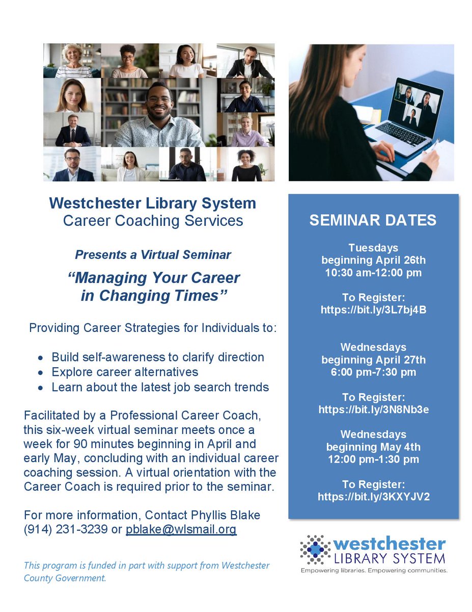 GreenburghLib's tweet image. Access this 6-week virtual seminar at no cost from #westchesterlibrarysystem  

#greenburgh #westchester #freshchester #bestchester #careercoach #career
