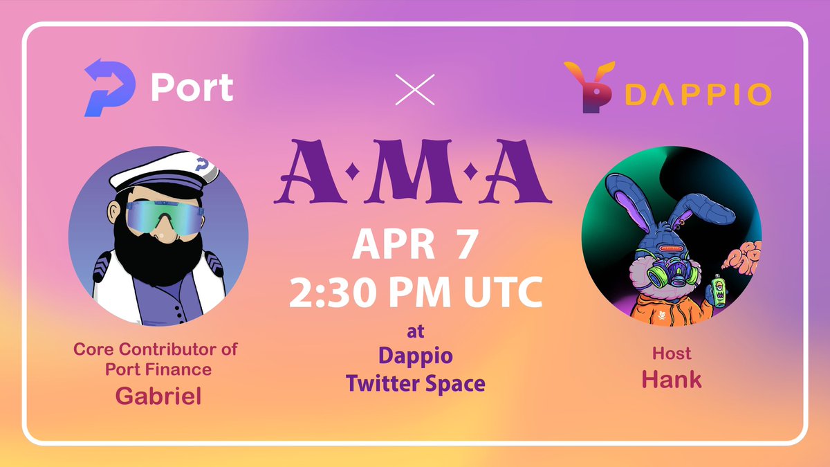 DappioLab's tweet photo. Join us this week to discuss fixed rate lending on #Solana in our joint AMA w/ @port_finance on Twitter Space 🥕 (more alpha coming)

📣 Thursday, Apr 7th, 2:30PM UTC 📣

April is huge for #Dappio &amp; we're not fooling around 😤 

Link 👉 https://t.co/Sf6WQ0J9tb

#DappioWonderland https://t.co/EILqeM4Hdc