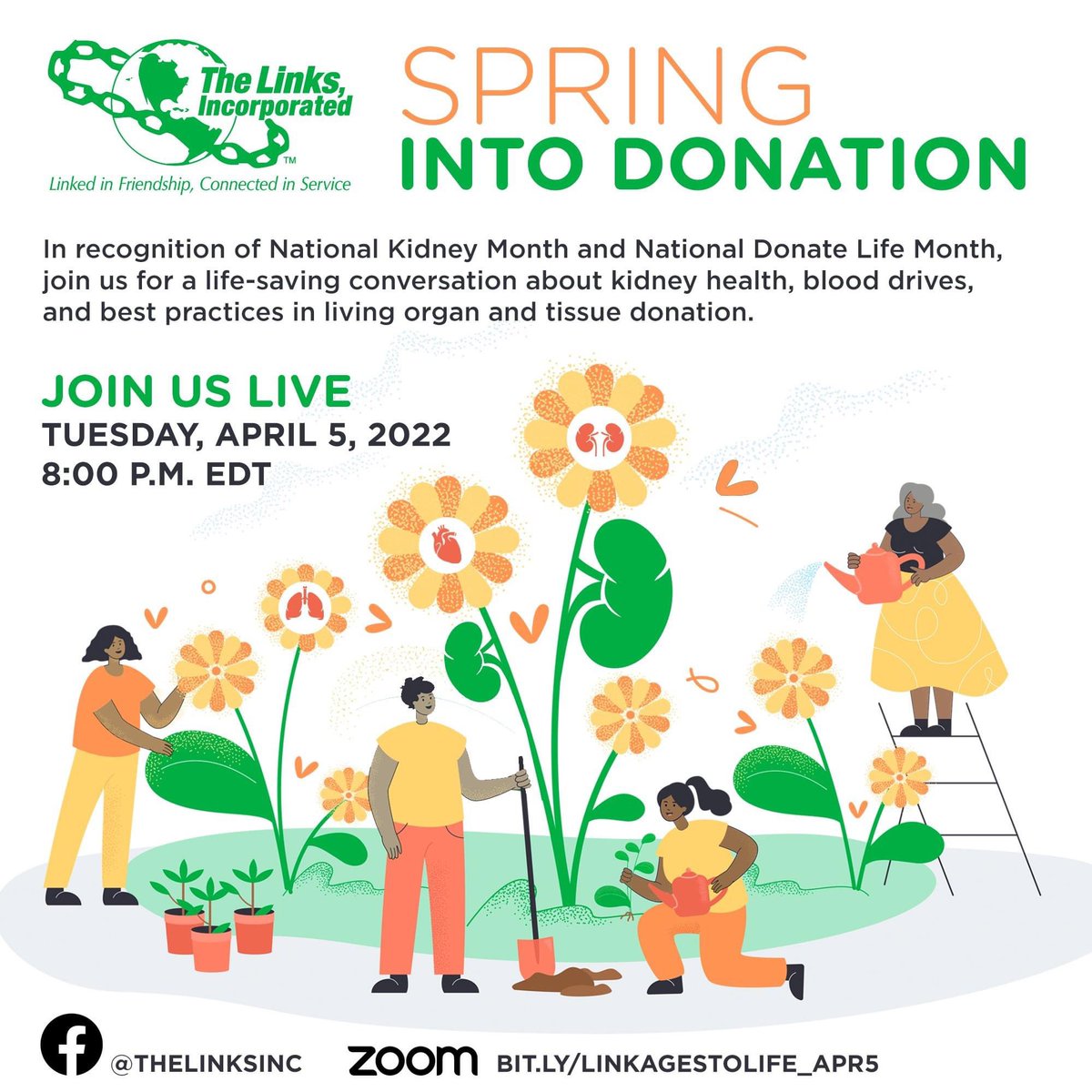 CamelliaLinks's tweet photo. National Kidney Month (March) and National Donate Life Month (April). Join us tonight here on Facebook or via Zoom  for a life-saving discussion on kidney health, blood drives, and best practices in living organ and tissue donation. https://t.co/5x2OWM7vA6

#linkagestolife https://t.co/ygzaoNDPzx