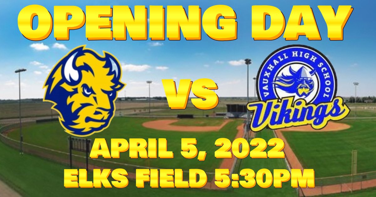 BuffsBaseba11's tweet photo. It’s been TWO LONG YEARS, but…the Buffs are back!!!  Come on down to Elks Field TODAY for #OpeningDay as we host the Vauxhall Vikings.  @GPSD6 #BuffsBaseball https://t.co/l5ywRHSV47