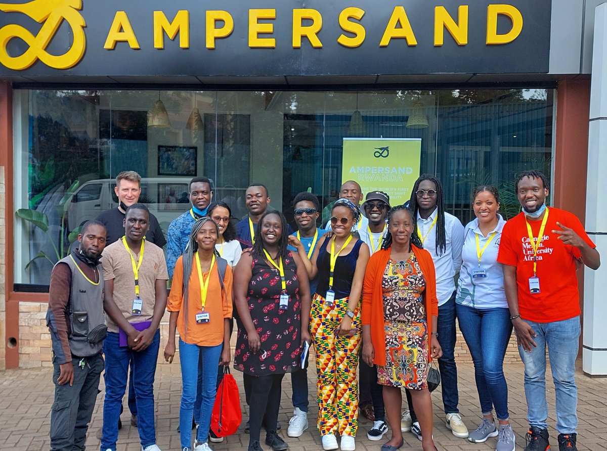 RebekahGShirley's tweet photo. I'm in #Kigali lecturing #IntegratedEnergySystems at @cmu_africa. Took my amazing cohort to visit best in the biz @AmpersandMotor1 today. They had a blast learning about cleantech revolutionising the continent. To me THIS is African Union ✊🏾 in this pic 🇳🇬 🇬🇭 🇨🇮 🇷🇼 🇹🇿 🇺🇬 🇰🇪 🇪🇹 🇯🇲 https://t.co/EC1XmiyKMG