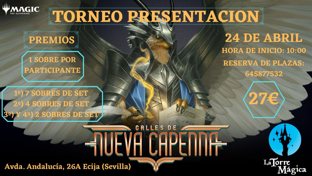Nuevo torneo de presentación de la nueva edición de #magicthegathering #streetofnewcapenna 

Plazas limitadas, reserva la tuya lo antes posible!

#latorremagica #latorremágica #torneopresentacion