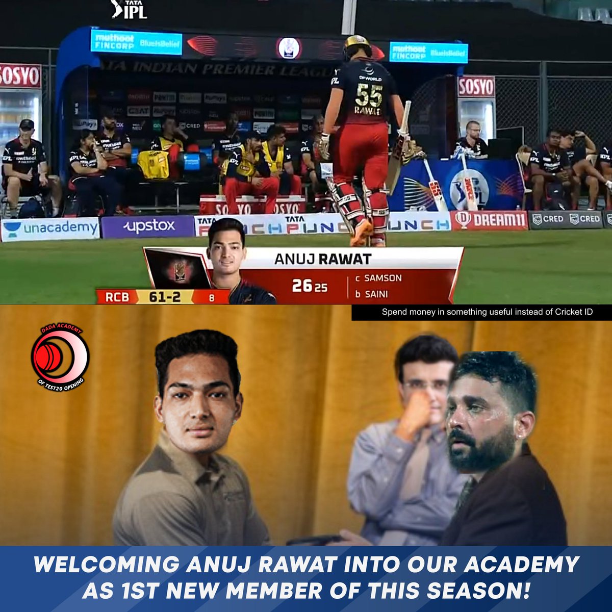 DadaAcademyT20's tweet photo. In these tough times, it's great to see one man persisting through our rigorous selection process to successfully join our academy. Congratulations Anuj Rawat!
#TATAIPL2022 #RRvsRCB https://t.co/OHUi0U77j5