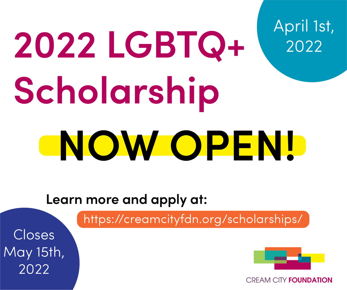 DON'T FORGET: Our 2022 #scholarship application is now open. Head to creamcityfdn.org/scholarships/ to learn more an apply! Deadline to apply is May 15th. 

#wisconsin #mke #lgbtq #lgbt
