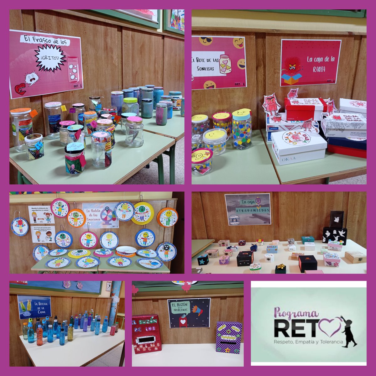 CArevacos's tweet photo. Terminamos el trimestre RETO con la exposición de botellas de la calma, frascos de los gritos, la caja de los miedos, el buzón de los problemas...Talleres que nos van a ayudar a controlar nuestras emociones. 🤩🤩🤩 #programaRETO #RespetoEmpatiayTolerancia #somoslosarevacos https://t.co/PZbWtTJQwL