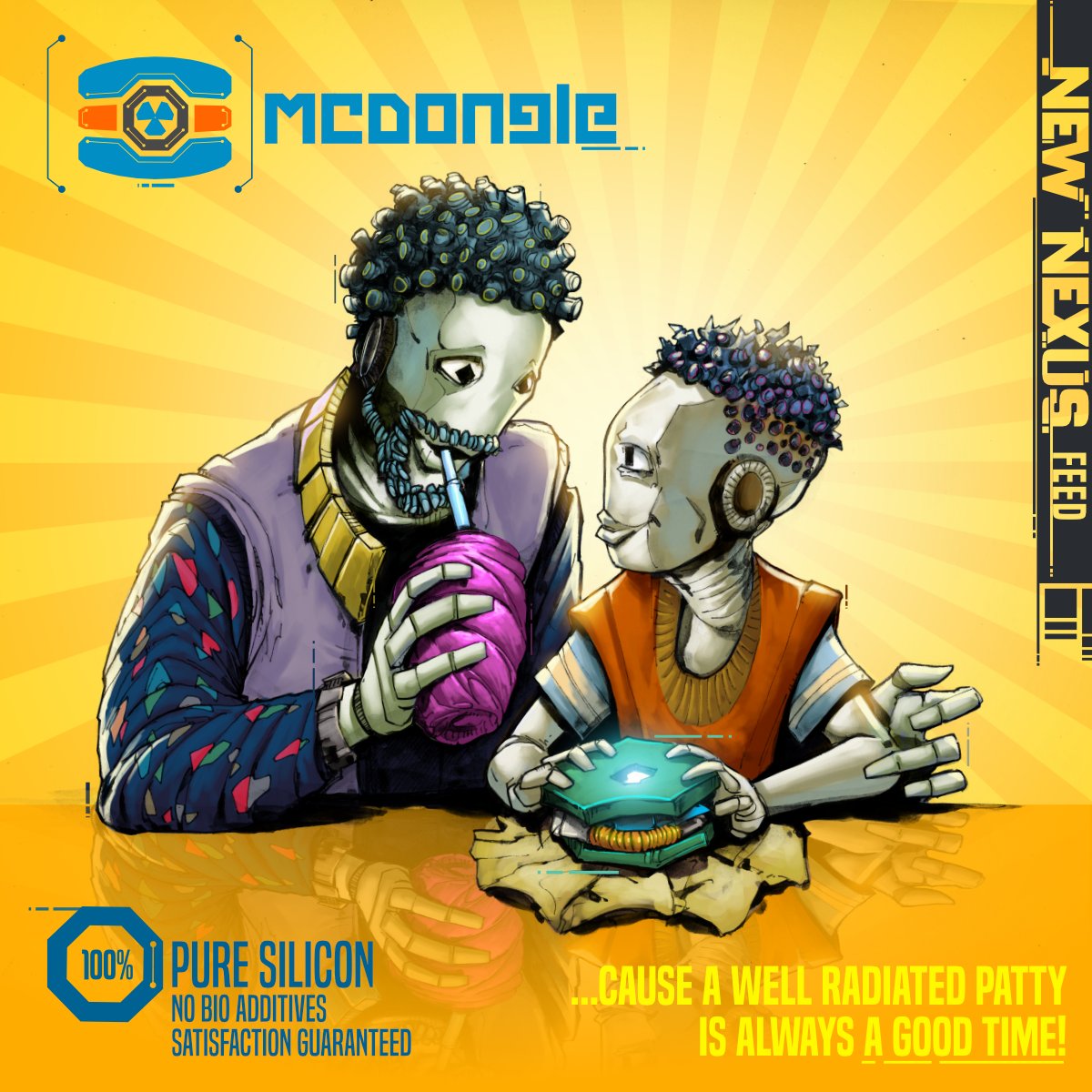 NewNexusComic's tweet photo. Bring the fam to McDongle...nothing beats a well-radiated, oil-glazed cog!

Caution: Overconsumption of metals cooked in high radiation affect longterm functions

Art/inks: @bhamidtweets
Colors: Chandran (Sundarakannan Srinivasan)

#JoinTheFramework #Afrofuturism #NewNexusComic https://t.co/CL5sUkeHXv