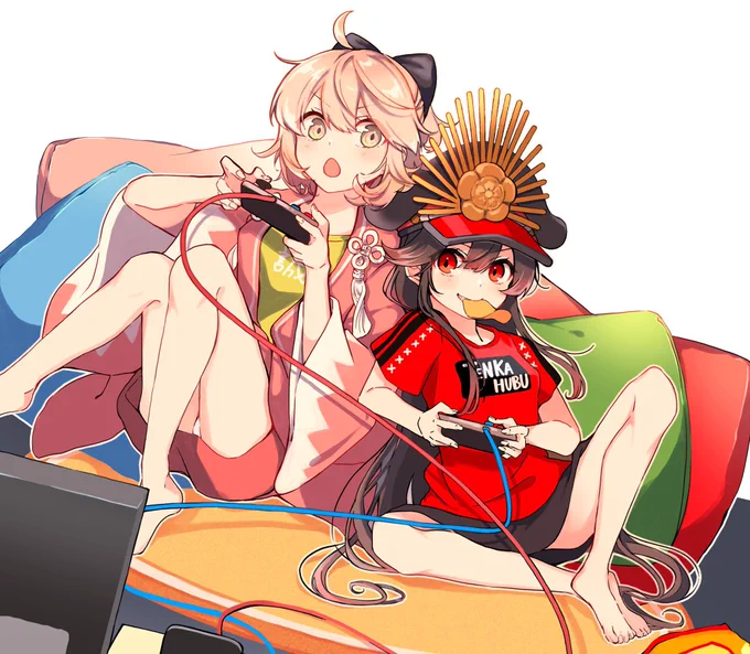 ゲーム対戦するノッブと沖田さん🎮 
