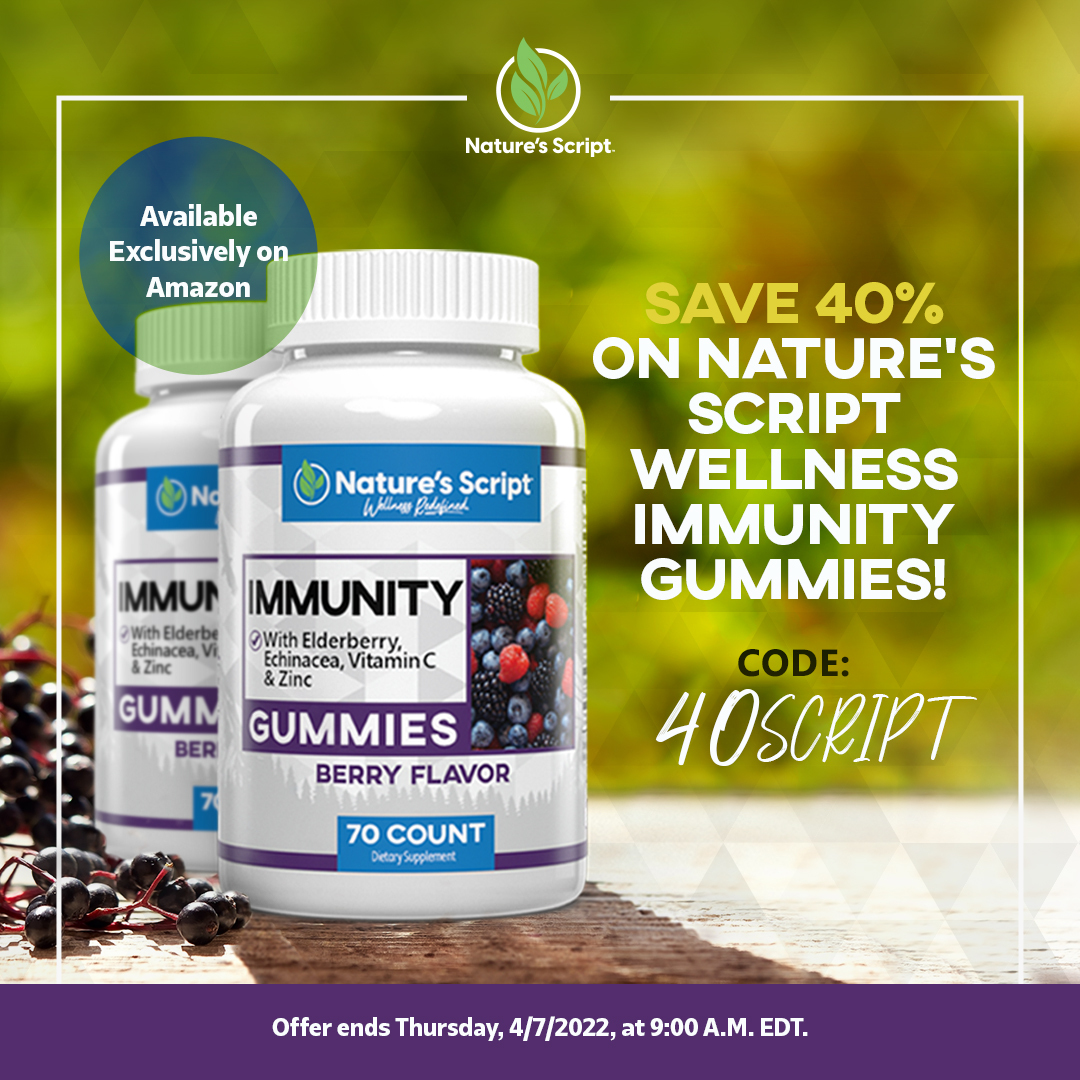 Natures_Script's tweet image. From Nature’s Script, comes a new gummy to help support a healthier immune system. Nature’s Script Wellness is our sister brand of delicious, CBD-free wellness gummies. 

Shop: amazon.com/gp/mpc/A3EP2N0…

Offer ends, 4/7/22, at 9:00 A.M. EDT.

#amazon #immunity