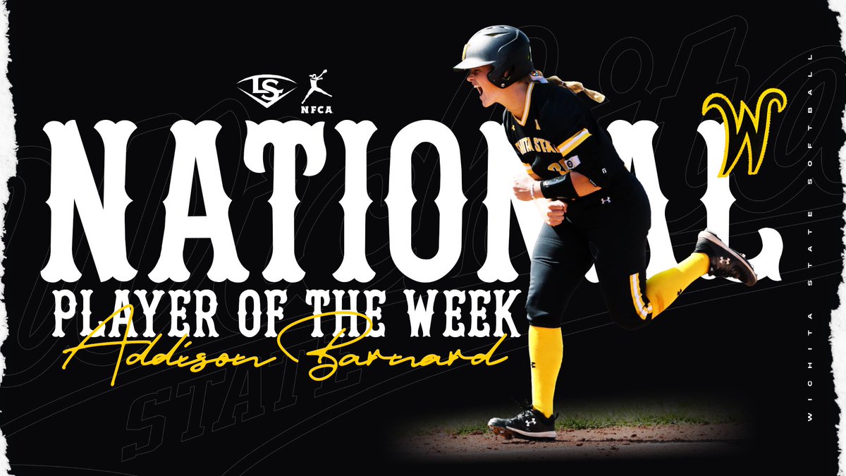 GoShockersSB's tweet photo. 🌾 𝙉𝙖𝙩𝙞𝙤𝙣𝙖𝙡 𝙋𝙡𝙖𝙮𝙚𝙧 𝙤𝙛 𝙩𝙝𝙚 𝙒𝙚𝙚𝙠 🌾

The nation is officially on notice.

@addieb30 is your @sluggernation/@NFCAorg National Player of the Week. https://t.co/2iVzICouVV