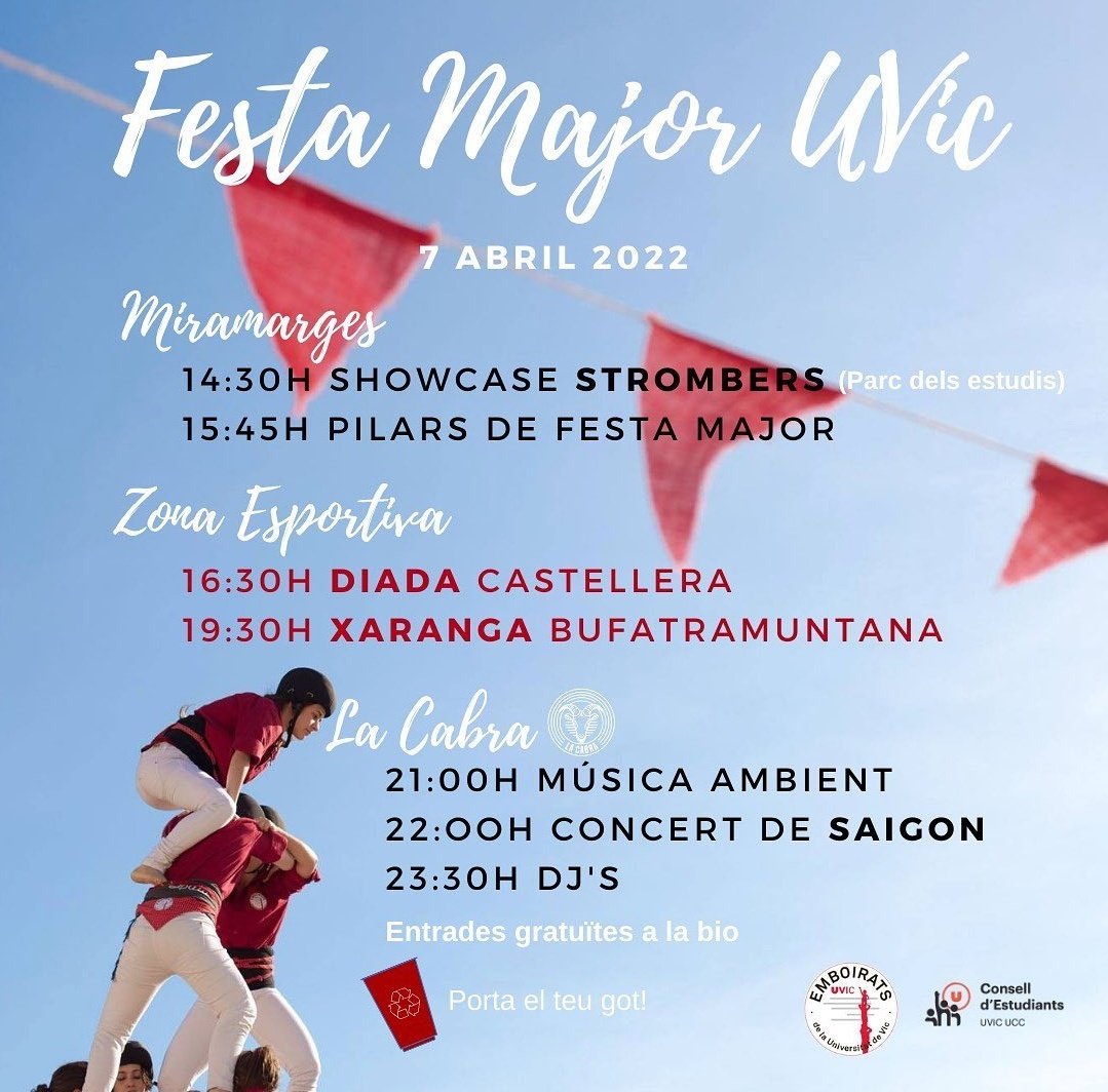 Concert amb SAIGON dijous 7 a Vic dins els actes de la FM de la UVic.

📍La Cabra
⏲️22h
🎟️Gratuït

#festamajor #uvic #vic #concertscatalunya #salalacabra