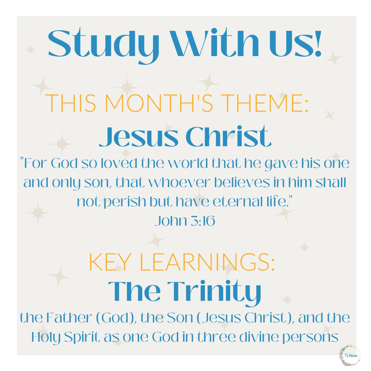 God the father, God the son, and God the Holy Spirit. Follow along with us this month as we learn about Jesus Christ and The Trinity