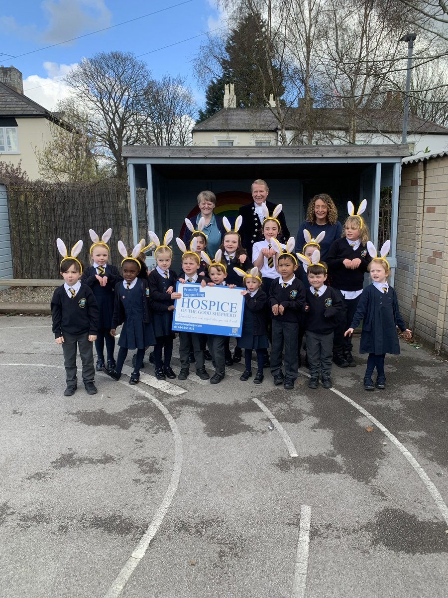 SheriffCheshire's tweet photo. Thank you to the wonderful children @StWerbs Primary School in Hoole who are Bunny Hopping at Easter to raise funds for @HospiceGS            It was a joy to spend time with bright,caring and fun kids. The first question is always about the sword 😃🤺. https://t.co/QW4TSrIT5A