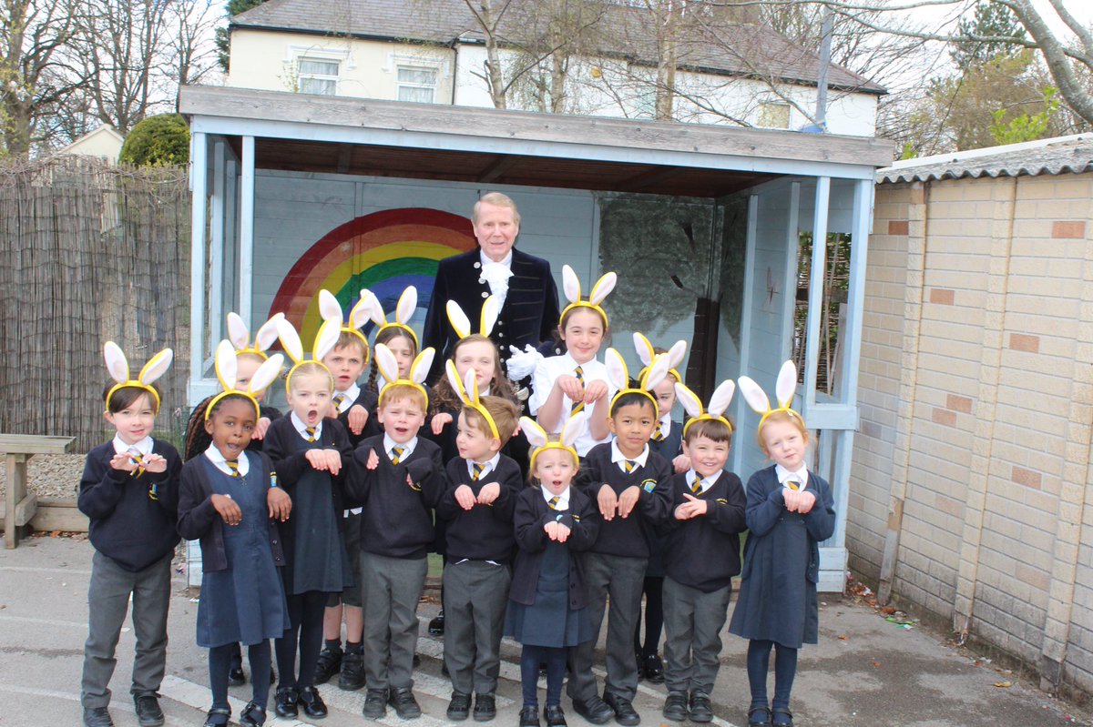 SheriffCheshire's tweet photo. Thank you to the wonderful children @StWerbs Primary School in Hoole who are Bunny Hopping at Easter to raise funds for @HospiceGS            It was a joy to spend time with bright,caring and fun kids. The first question is always about the sword 😃🤺. https://t.co/QW4TSrIT5A