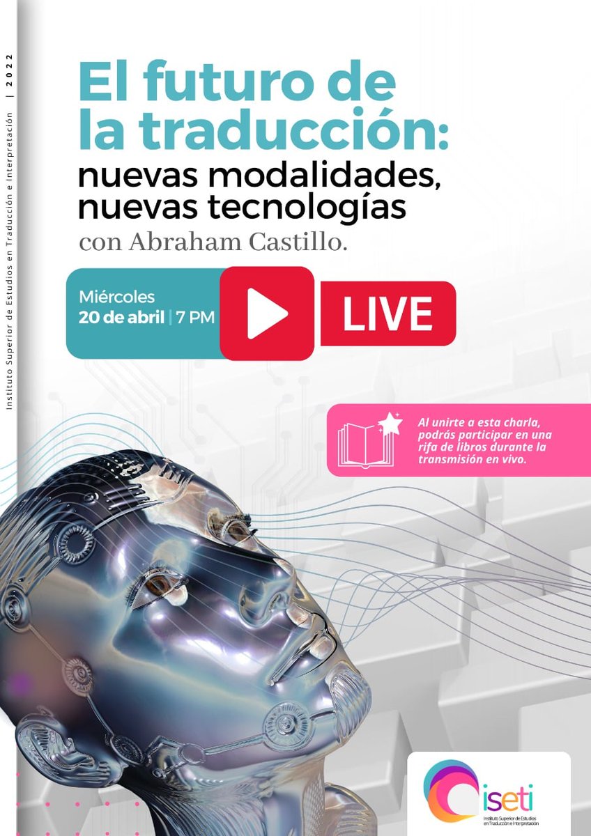 Imperdible, agenden el Facebook Live 📅👩‍💻🧑‍💻
La labor de la traducción se beneficia en gran medida de las herramientas tecnológicas, desde agilizar los procesos de traducción hasta la oportunidad de tener acceso a mejores oportunidades de trabajo. @iseti_mx