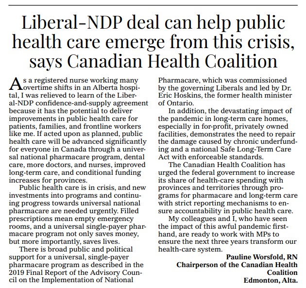 HealthCoalition's tweet photo. Broad public &amp; political support for a universal, single-payer pharmacare program as described in the 2019 Final Report of the Advisory Council on the Implementation of National Pharmacare led by @DrEricHoskins #budget2022 #cdnpoli https://t.co/61iT8HBZ8w