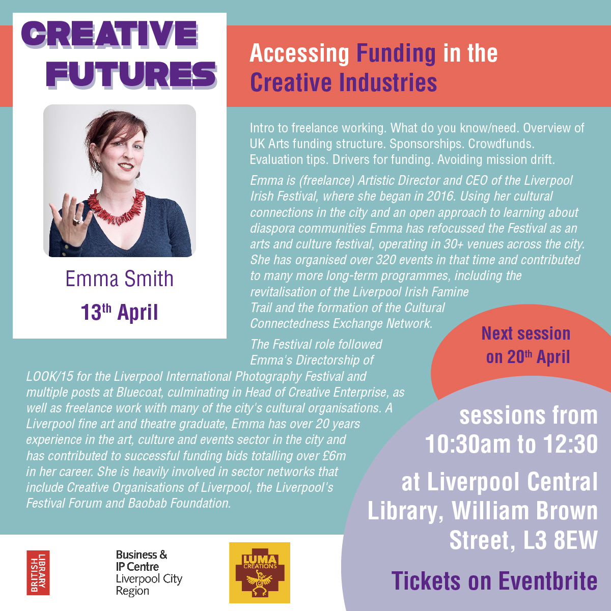 lumacreations's tweet photo. Next week you can learn for #FREE how to access #funding in the #CreativeIndustries as part of our sessions @Lpoolcentlib with Emma Smith from @LivIrishFest tickets https://t.co/7umKZBUEel @BIPCLiverpool @britishlibrary #Liverpool #LiverpoolWorkshops #MerseysideCreatives https://t.co/TaRB058nrZ