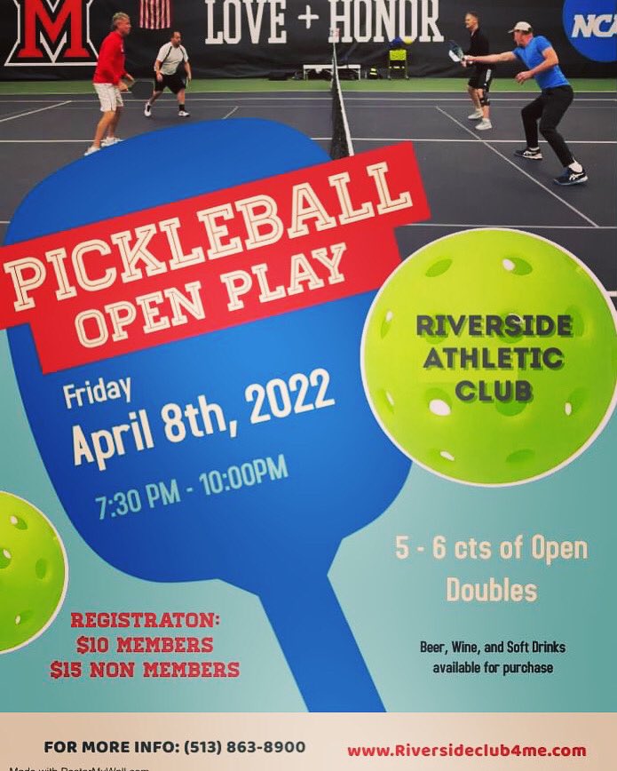 _riverside4me's tweet photo. Pickleball Friday this week! Come play with local pickleball lovers #pickleball #hamilton #hamiltonohio #buttlercounty #court #drinks #friday #play https://t.co/H9zDGPLHLn