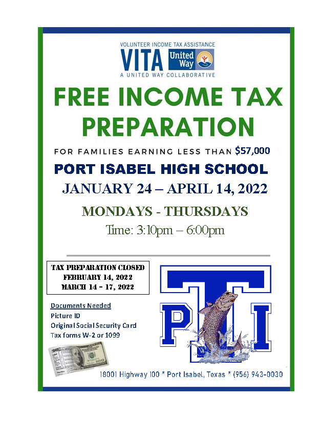 PIJHtrendsetter's tweet photo. 🐟Tarpons Helping Tarpons🐟

Do you need to file your taxes? Port Isabel High School students are doing an outstanding job assisting our Tarpon community members in filing their taxes. For more information or to make an appointment, call (956) 943-0030. https://t.co/AFla3Drdyx