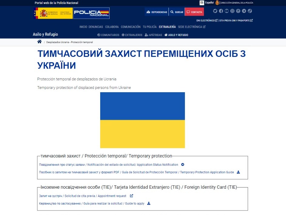 desdelamoncloa's tweet photo. 🇺🇦 Поліція надає спеціальне посилання для переміщених осіб з України, щоб дізнатися про стан їх запитів про тимчасовий захист.

Solicitudes de protección temporal para personas desplazadas de Ucrania en España 👇

ℹ @policia 
https://t.co/nnBEBaQ0bV https://t.co/UNei8D80ZP