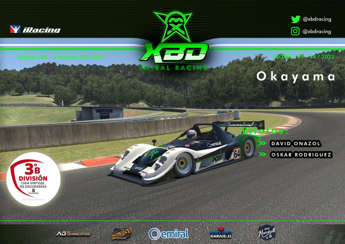 ¡Nueva jornada de LVE! Los chicos del filial intentan hoy defender el liderato de la de tercera división del campeonato de <a href="/DriversparadeCb/">Drivers Parade Club</a>. ¡Mucha suerte a <a href="/David_Onazol/">David Onazol</a> y <a href="/oskarodriguez17/">Oskar Rodriguez</a>!

#GoXbd #GreenPower