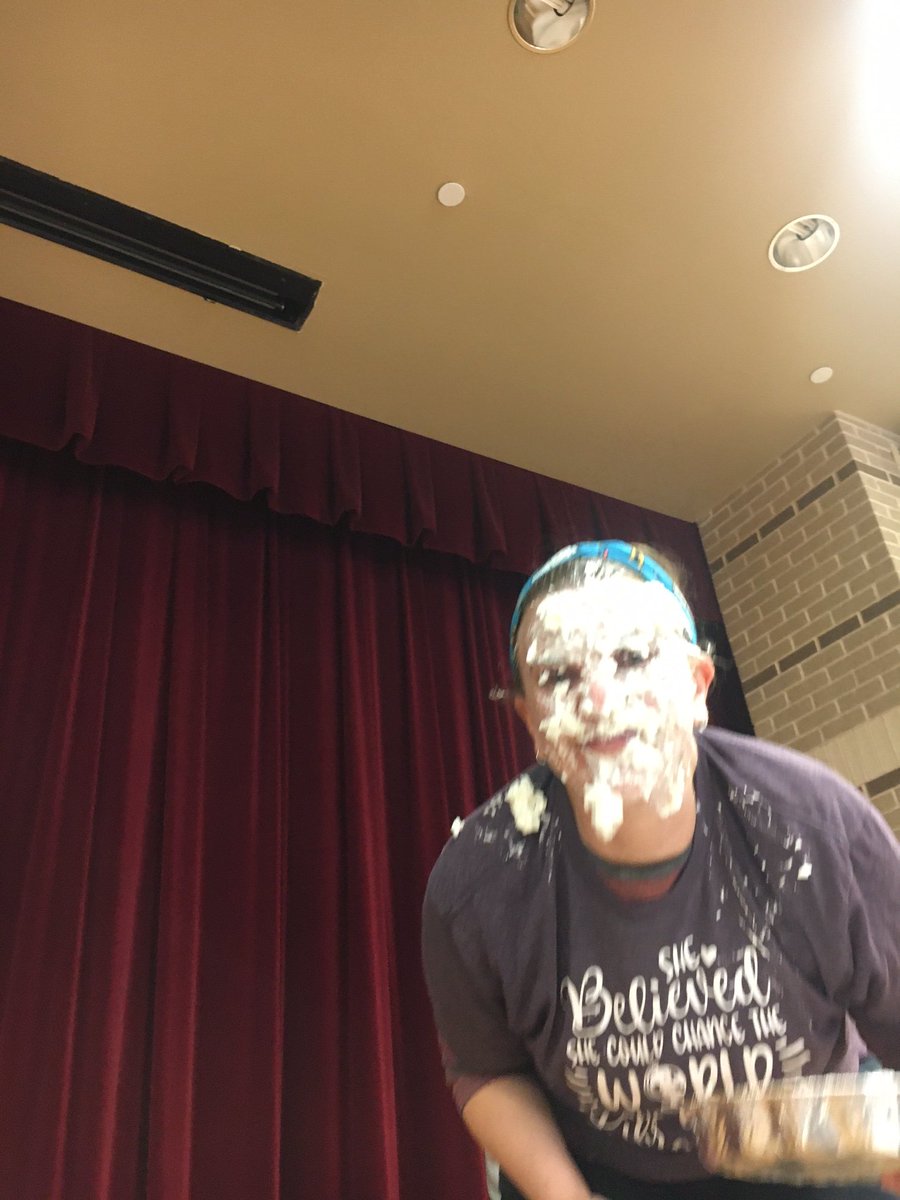 LibraryBriscoe's tweet photo. Students earned the opportunity to pie Mrs. Shaheen in the face! School librarians do not disappoint! @NISDBriscoe @NISDLib https://t.co/IolzKCSzVB