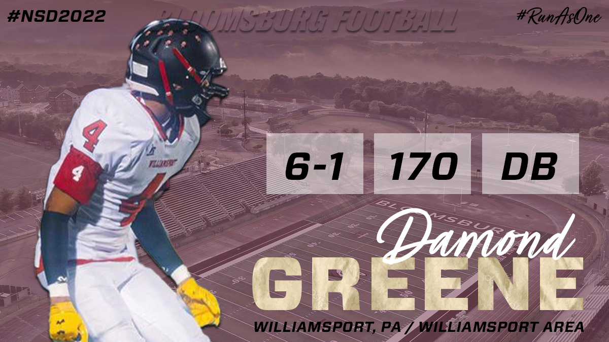 GoBUHuskies's tweet photo. Welcome to Bloomsburg, Damond Greene! A 6-1 defensive back from Williamsport, PA and Williamsport Area HS! 

#Unleased #RunAsOne #NSD2022 https://t.co/RzkR3SC4uE