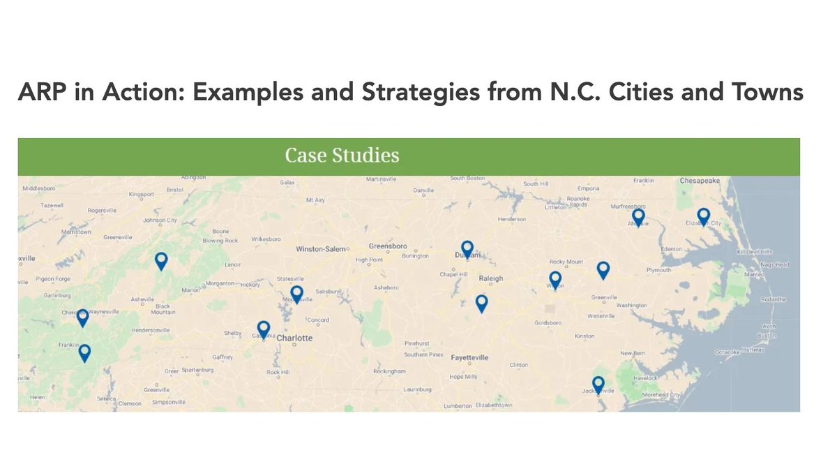 ncIMPACTsog's tweet photo. The @NCLeague publishes #ARP case studies weekly to highlight both the projects and strategies being pursued by cities. Discover ways towns are spending – or planning to spend – these funds. 

Case Studies: https://t.co/bv4rv118ch
ARP Case Studies: https://t.co/XYFrD3CmjB https://t.co/oBSNSDQwuH