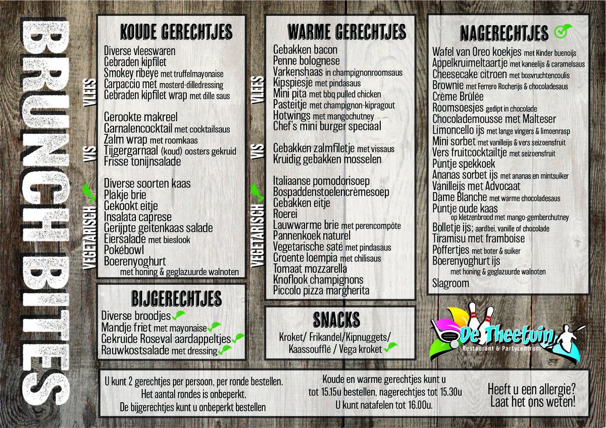 Op zaterdag&amp;zondag serveren wij vanaf 11.30u onze uitgebreide Brunch Bites. Kom onbeperkt genieten van meer dan 65 overheerlijke gerechtjes op de kaart, aan tafel geserveerd. U kunt om 13.00uur als laatste tijd aan tafel.