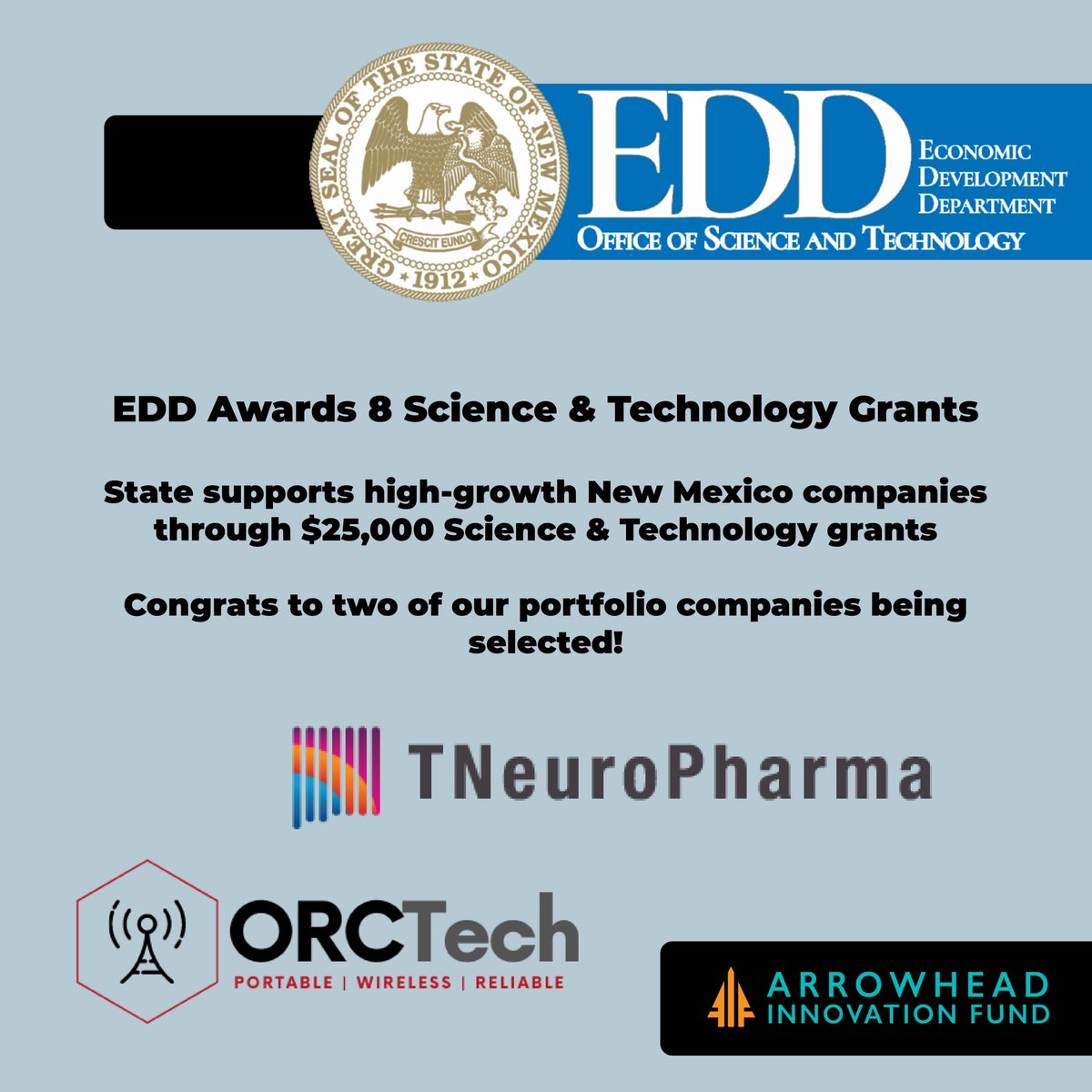 We are excited to announce that two of our portfolio companies have received the EDD Science and Technology Grant! 

Congratulations T-NeuroPharma and OrcTech!

#grant #scienceandtechnology #award #funding #Innovation