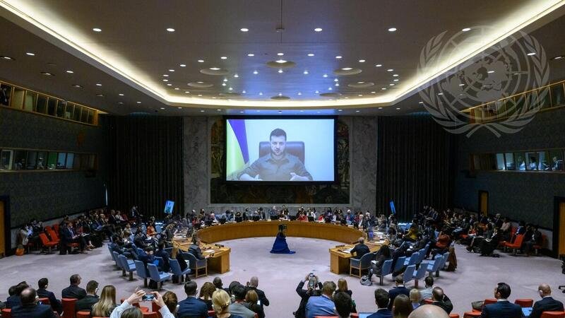 UKUN_NewYork's tweet photo. The Russian military - and those who gave them orders - must be brought to justice immediately.

🇺🇦 President @ZelenskyyUa, speaking at #UNSC meeting on #Ukraine, outlined harrowing detail of torture and destruction carried out by Russian soldiers on Ukrainian civilians https://t.co/E0yQVhxqcR