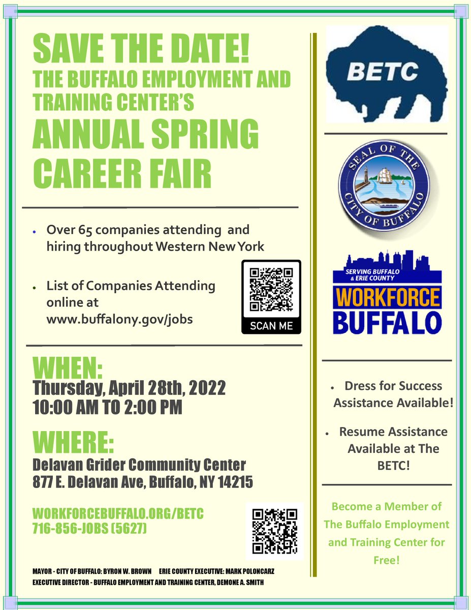 betc716's tweet photo. The BETC is hosting our Annual Spring Career Fair on Thursday, April 28th, 2022 from 10 AM to 2 PM. 
Over 65 Employers of all different fields will be in attendance!
The List of Companies Attending is online at: https://t.co/K6EsdwNut3
This event is Free&amp;Open to All! #careerfair https://t.co/MJ9yj7Fy38