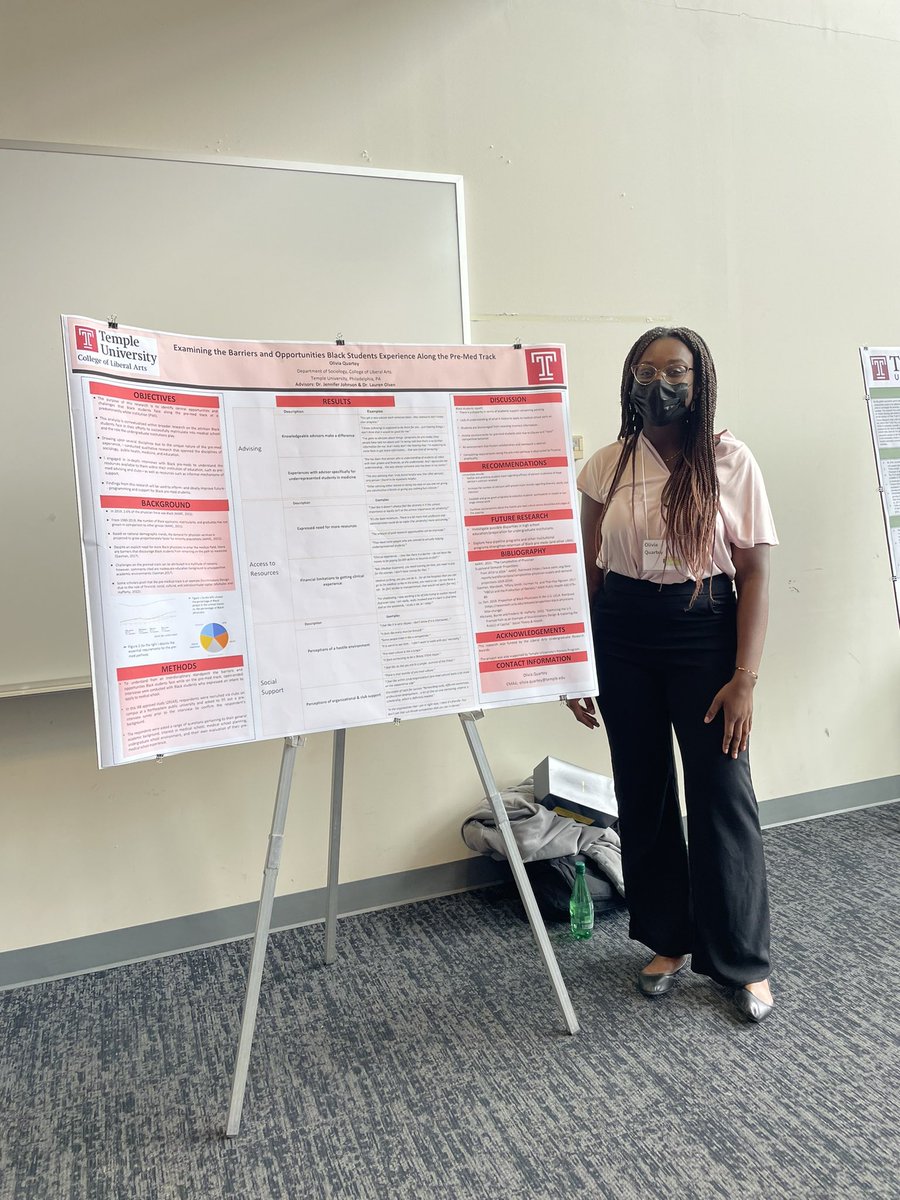 <a href="/OliviaQuartey/">Olivia Quartey</a> of <a href="/TempleSoc/">TempleSoc</a> presenting her excellent original (and honors) research on the barriers and opportunities Black students face along the pre-med track at the Temple University Symposium on Undergraduate Research and Creativity!